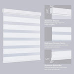 Close-up of 60% white zebra shade headrail and bottom rail, highlighting sleek zebra stripe design.